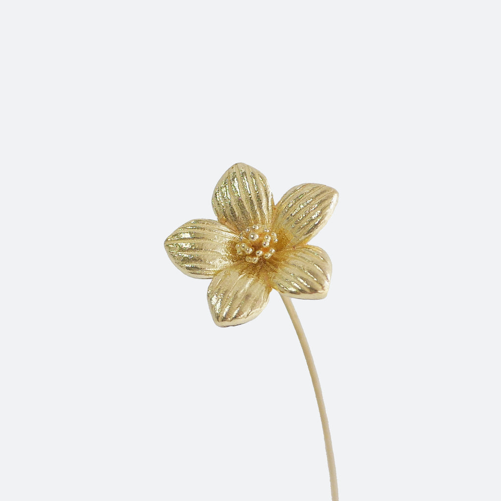 Brass Wild Cherry Primrose Mini Sculpture with Wooden Vase