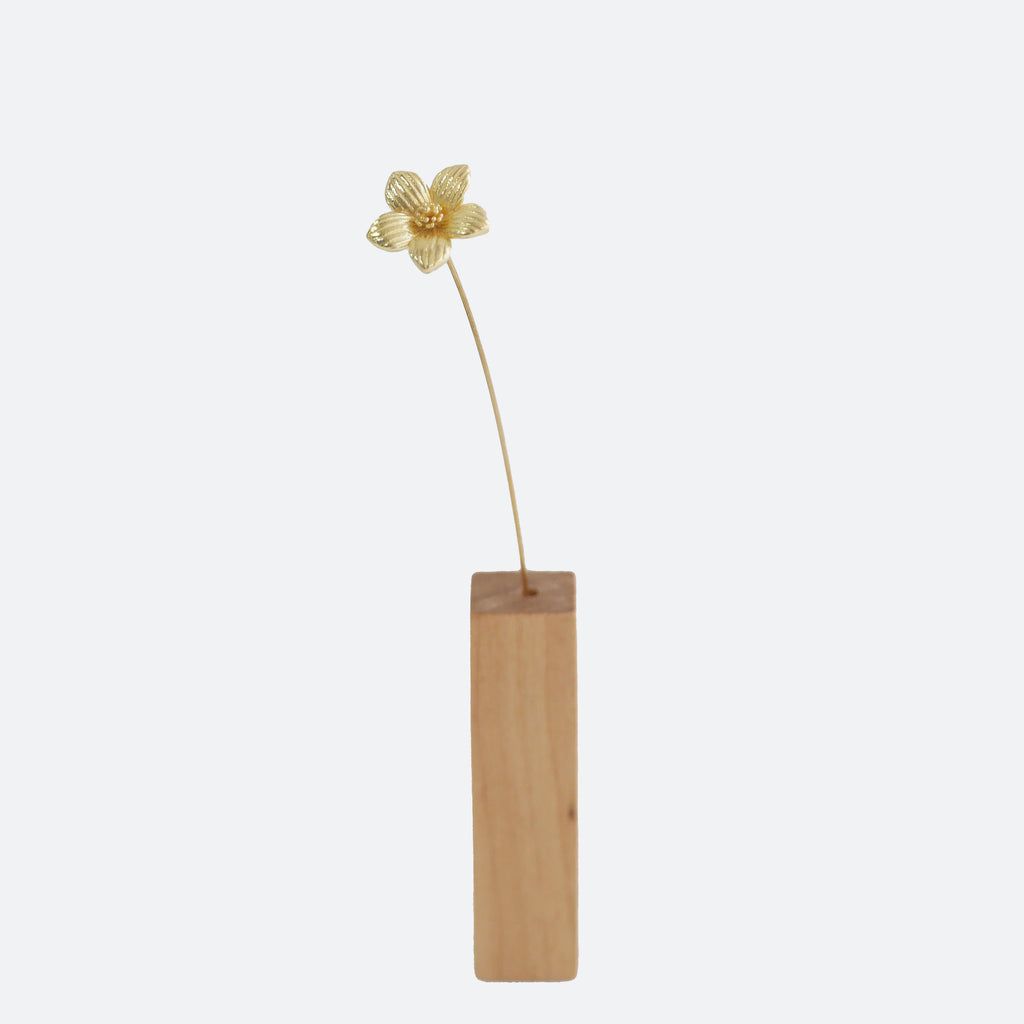Brass Wild Cherry Primrose Mini Sculpture with Wooden Vase