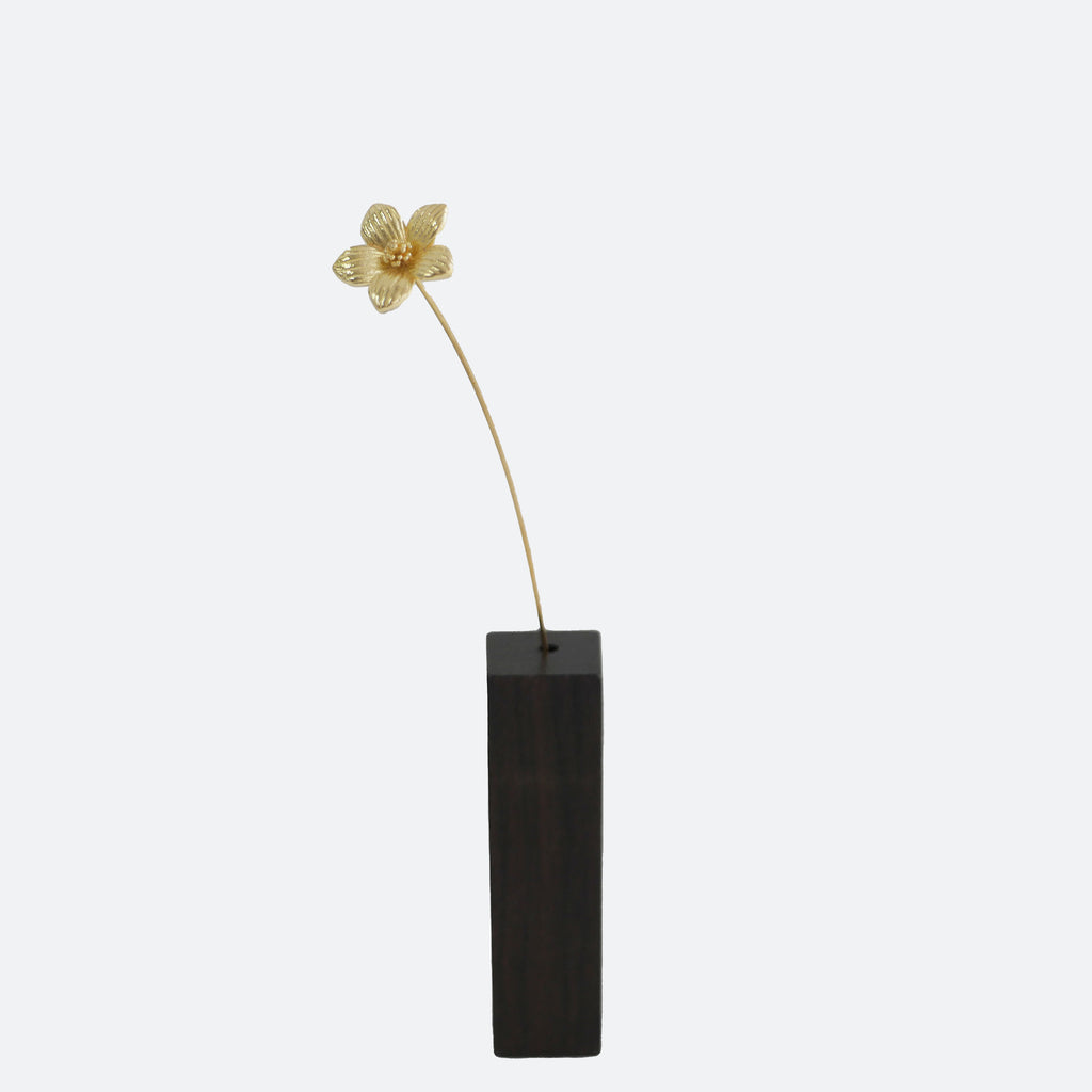 Brass Wild Cherry Primrose Mini Sculpture with Wooden Vase
