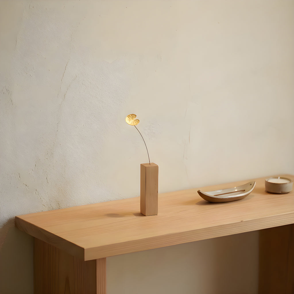 Brass Water Lily Leaf Mini Sculpture with Wooden Vase