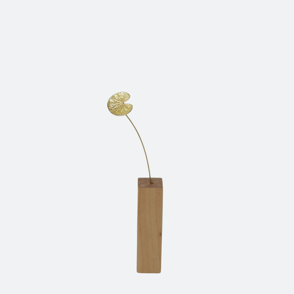 Brass Water Lily Leaf Mini Sculpture with Wooden Vase