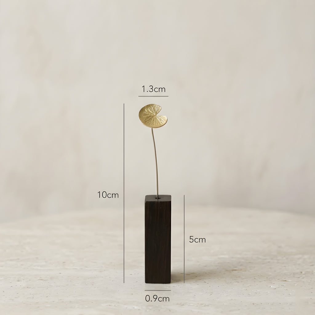 Brass Water Lily Leaf Mini Sculpture with Wooden Vase