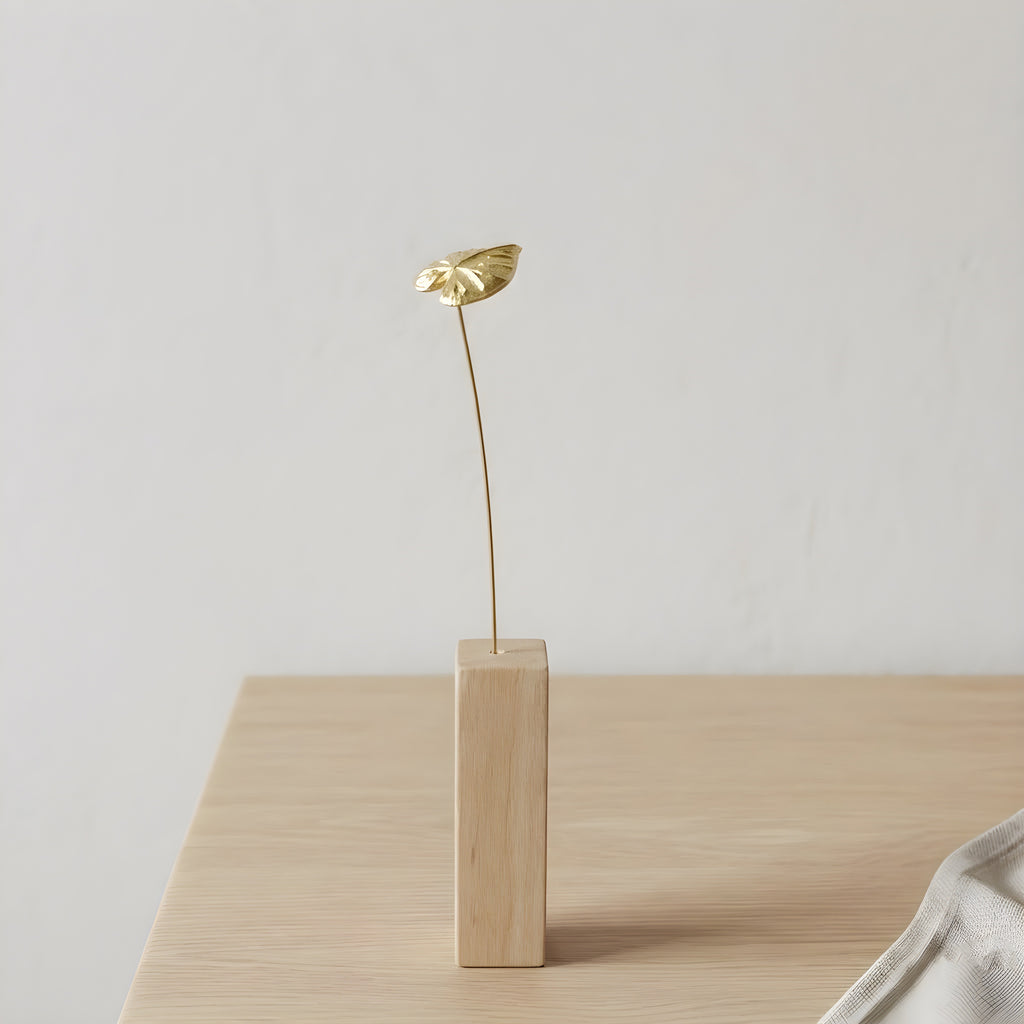 ハートリーフ水蓮モチーフ 真鍮ミニオブジェ｜選べる木製花瓶付き
