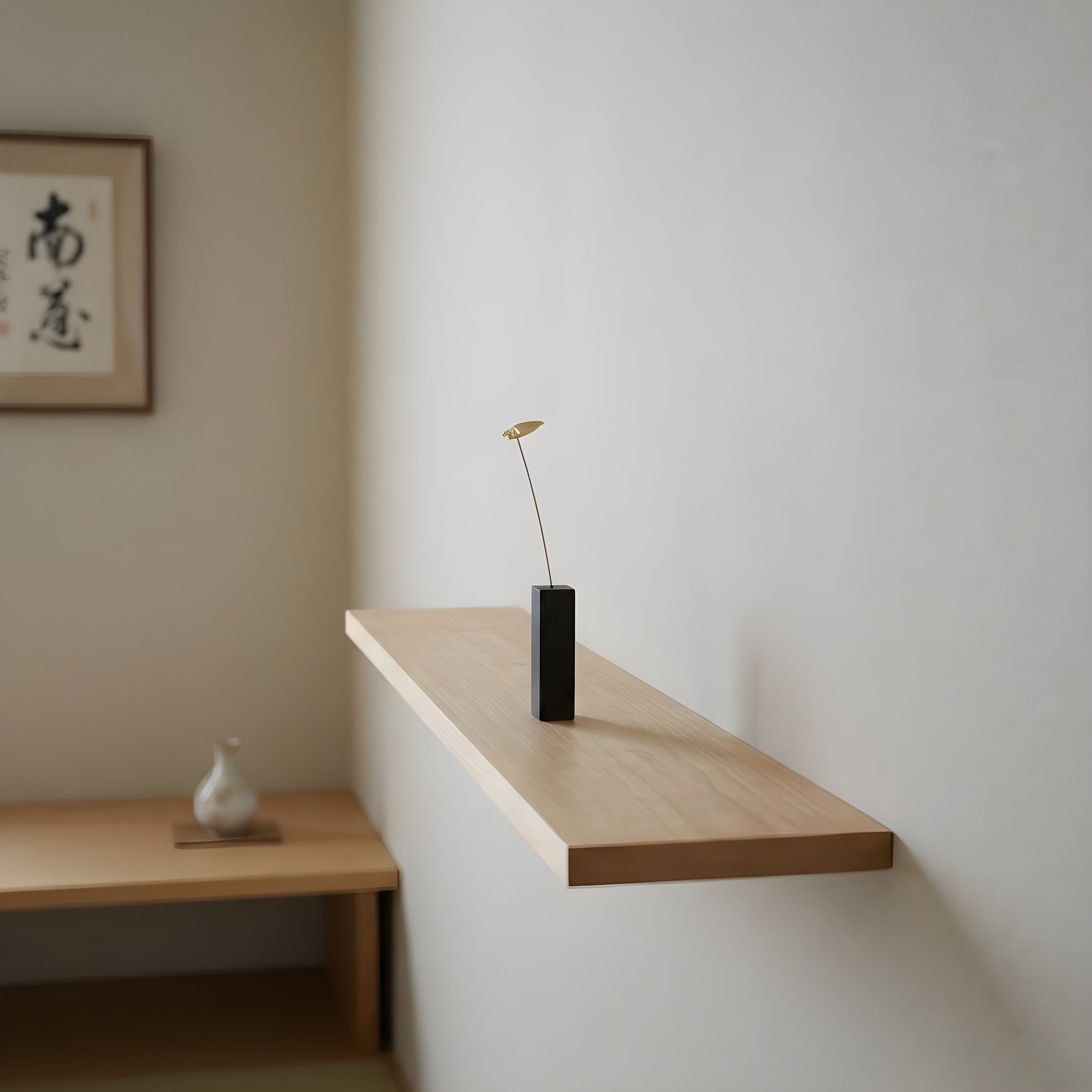 ハートリーフ水蓮モチーフ 真鍮ミニオブジェ｜選べる木製花瓶付き