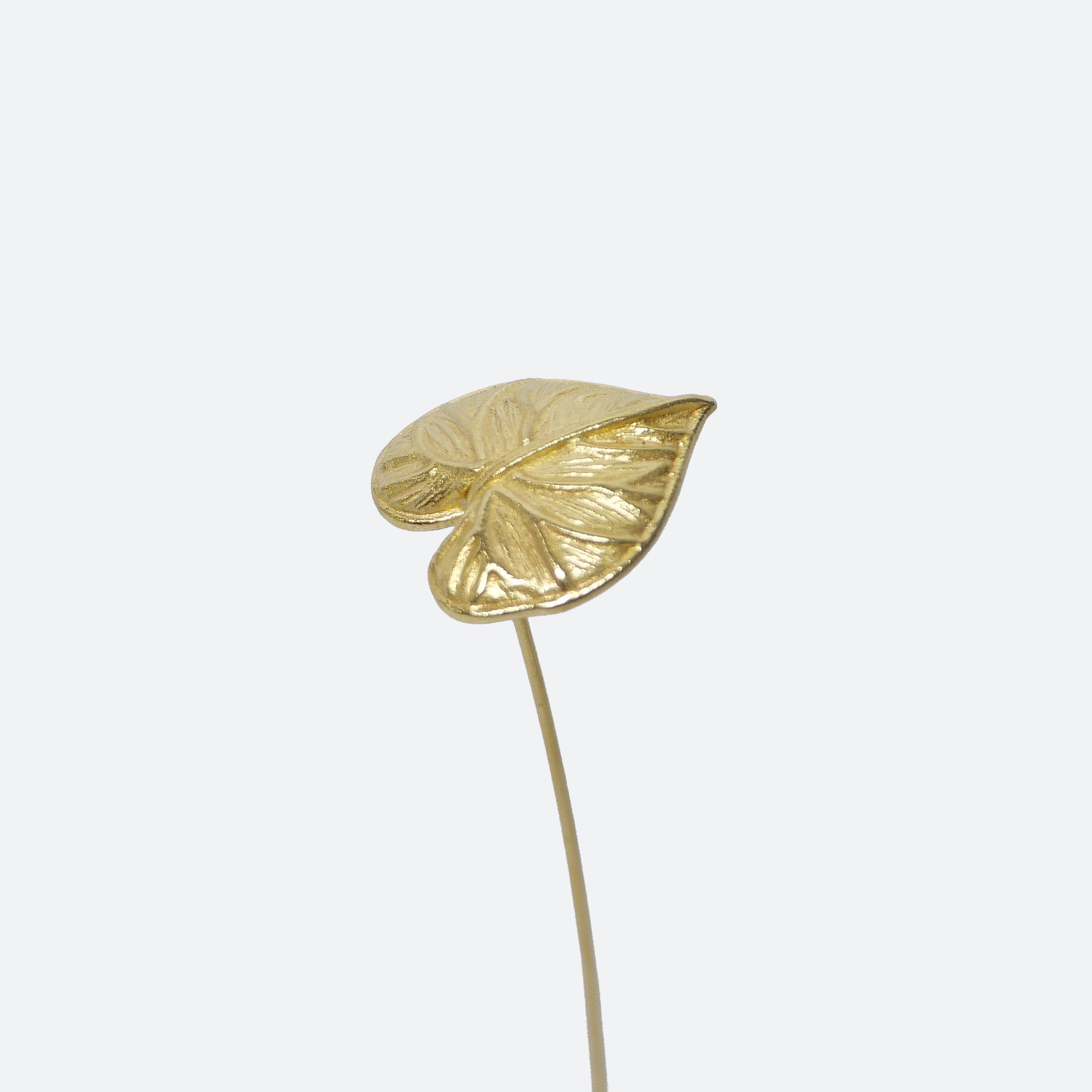 ハートリーフ水蓮モチーフ 真鍮ミニオブジェ｜選べる木製花瓶付き