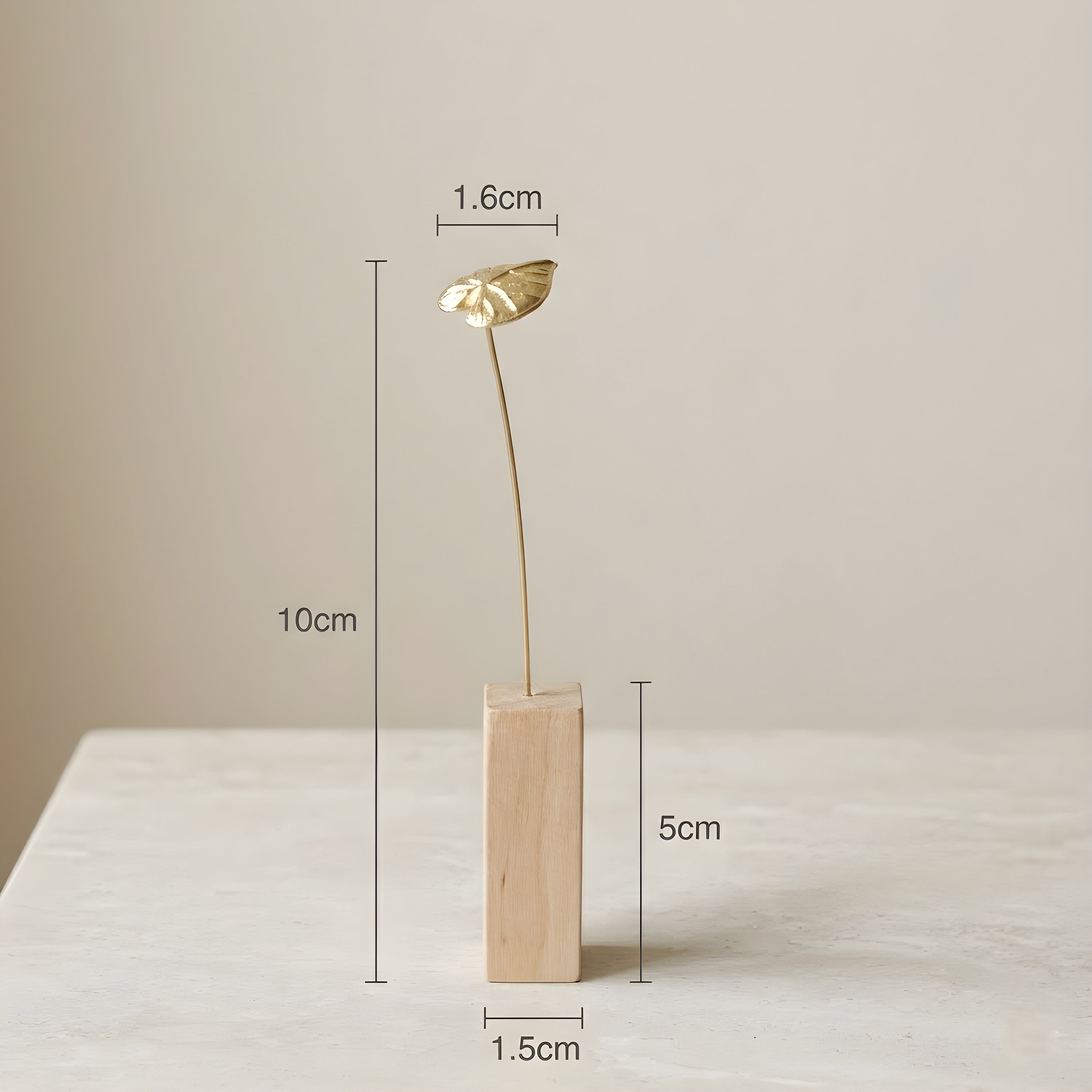 ハートリーフ水蓮モチーフ 真鍮ミニオブジェ｜選べる木製花瓶付き