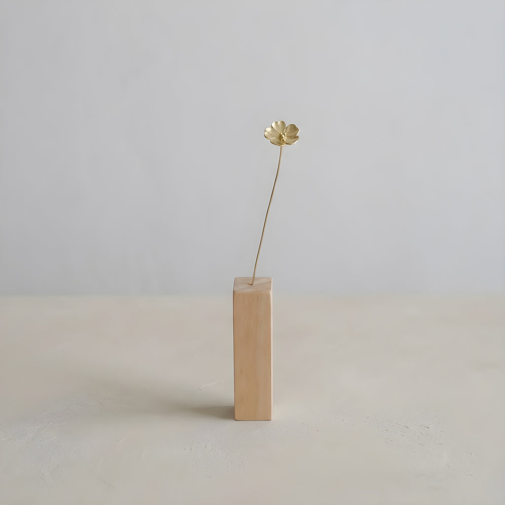 Brass Wildflower Mini Sculpture with Choice of Wooden Vase