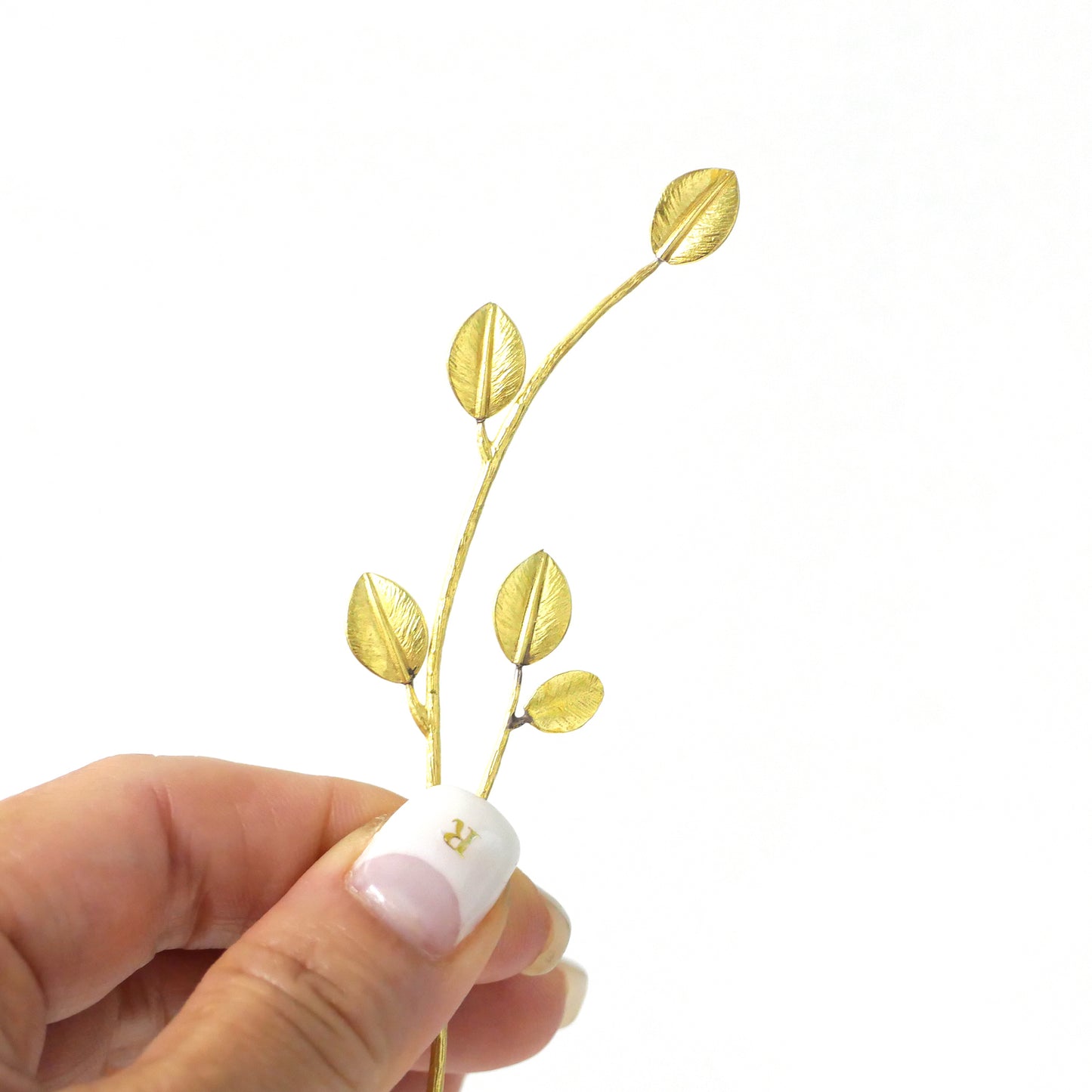 ふっくらリーフ付き 真鍮製一輪挿しオブジェ JF043-2