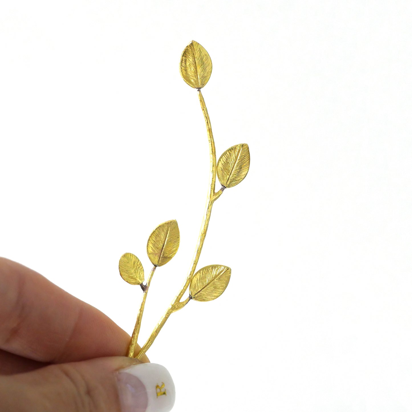 ふっくらリーフ付き 真鍮製一輪挿しオブジェ JF043-2