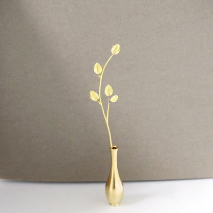 ふっくらリーフ付き 真鍮製一輪挿しオブジェ JF043-2