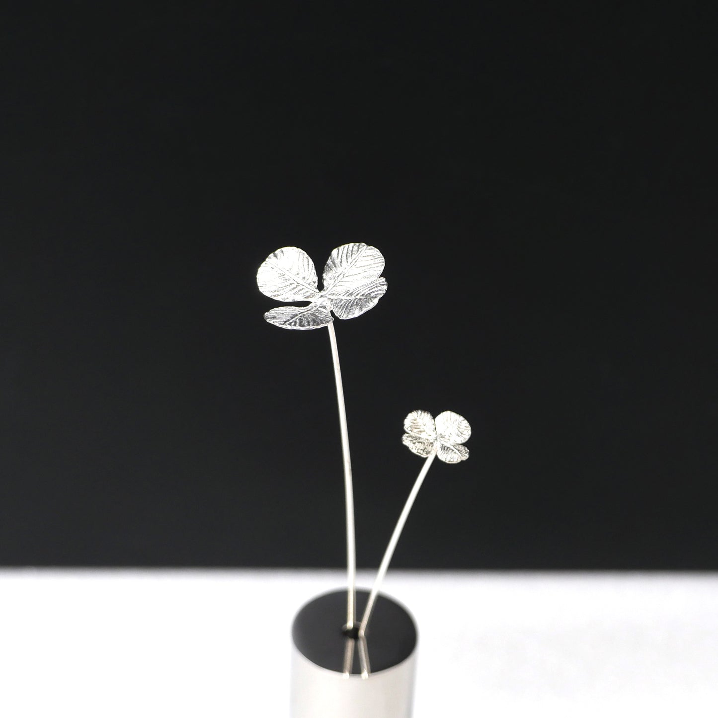 四つ葉クローバー・大小2本セット｜シルバー925製一輪挿し｜Vita Ramus Botanical Objet｜JFS010