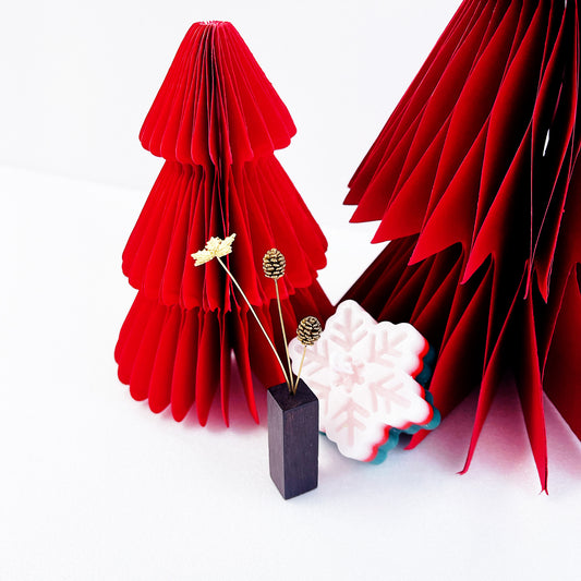 ポインセチア＆松ぼっくり｜真鍮製一輪挿し オブジェ JFS01