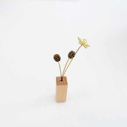 ポインセチア＆松ぼっくり｜真鍮製一輪挿し オブジェ JFS01